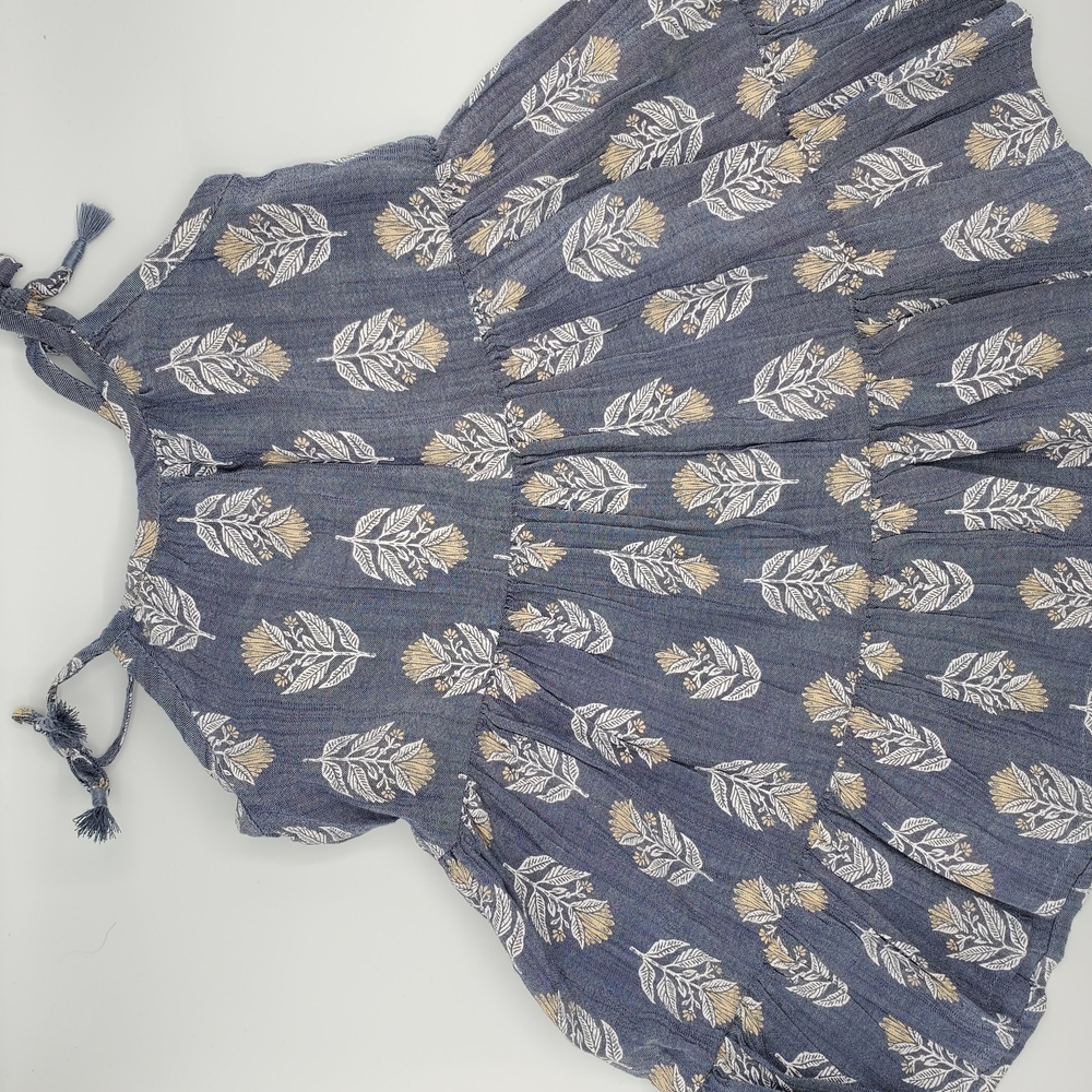 Blue and White Leaf Print Tie Shoulder Toddler Dress Size 18-24 Months
